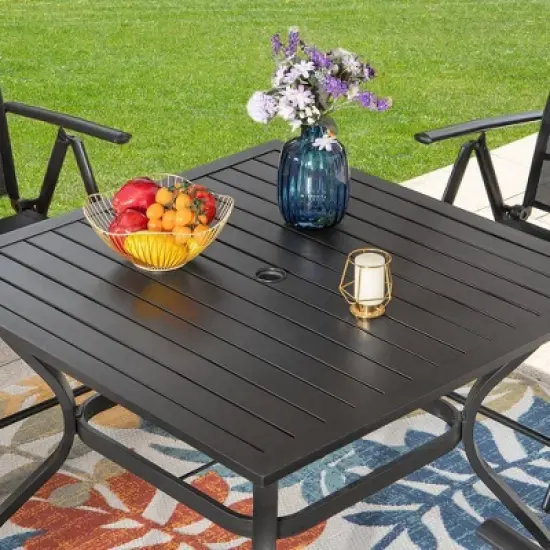 5pc Patio Set with Square Table & Reclining Sling Chairs with Armrests - Captiva Designs image {8}