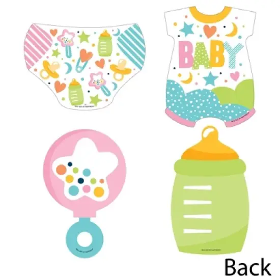 Big Dot of Happiness Colorful Baby Shower - Baby Bodysuit, Rattle, Bottle, Diaper Decorations DIY Gender Neutral Party Essentials - Set of 20 image {2}