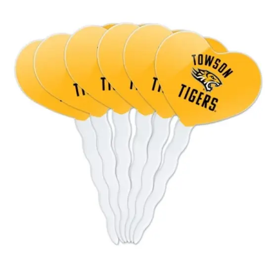 Towson University Tigers Heart Love Cupcake Picks Toppers Decoration Set of 6 image {7}