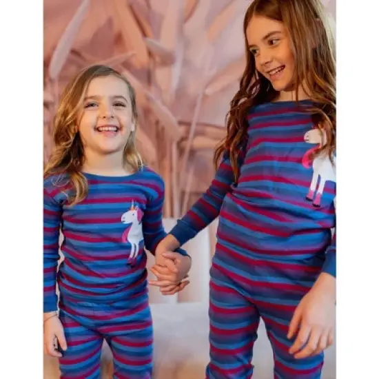 Leveret Kids Two Piece Cotton Striped Girls Pajamas image {1}