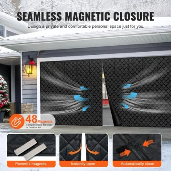 VEVOR Garage Door Screen for Winter, 16x7FT, Garage Door Insulation Kit, Magnetic Thermal Insulated Door Curtain with 300D Oxford Fabric, Black image {4}