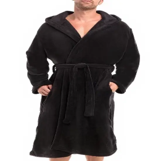 Men's Lightweight Fleece Robe with Hood, Soft Bathrobe image {7}
