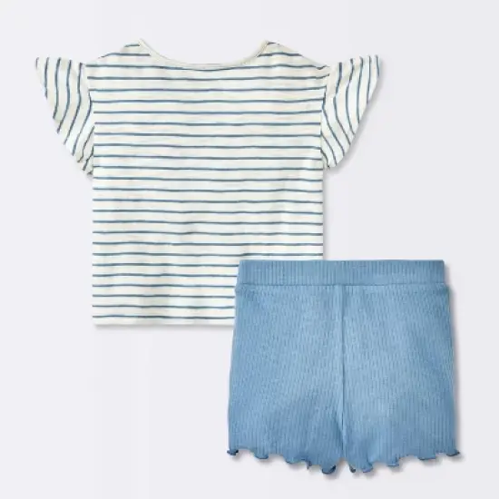Baby Girls' 2pc Striped Pocket T-Shirt & Bike Shorts Set - Cloud Island&trade; Blue image {1}