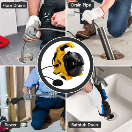 Drain Cleaner Machine 30Ft, Auto-feed Electric Drain Auger for 3/4In - 2In Pipes, Cable in Piano Wire with Foot Switch, for Sinks, Toilets image {5}