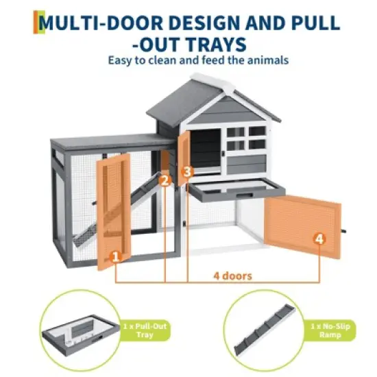 2-Tier Rabbit & Chicken Cage - Weatherproof, 4 Doors, Ramp, Pull-Out Tray for Pets image {3}