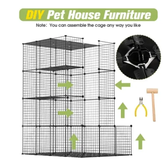 Sandinrayli Metal Indoor Cat House Cat Cage Playpen, Black image {4}