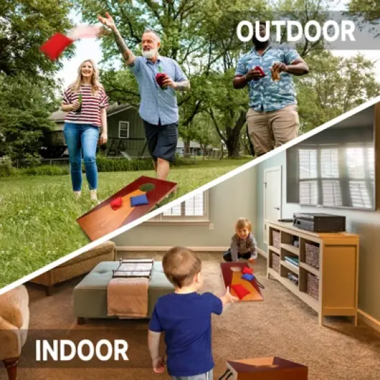 GSE 2'x1' Wooden Portable Cornhole Set, Corn Hole Toss Games Set with 2 Wooden Cornhole Boards and 8 Bean Bags image {5}