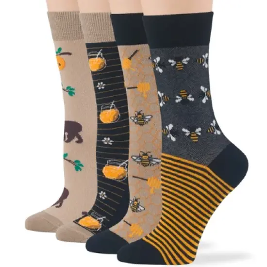 Women Cotton Calf Patterned Socks - 4 Pack - Coffee, Puppy, Flowers, Birds, Cat - Shoe Size 5-9 M, 8-12 L - Multicolors | 7BIGSTARS KINGDOM image {13}