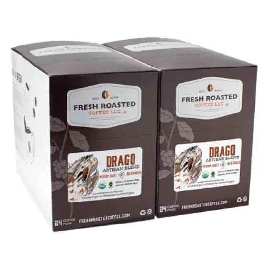 Fresh Roasted Coffee - 48 CT Organic Drago Artisan Blend Medium Roast Single Serve Pods image {2}