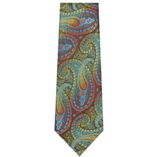 TheDapperTie Men's Burgundy, Yellow And Black Paisley Necktie with Hanky image {1}