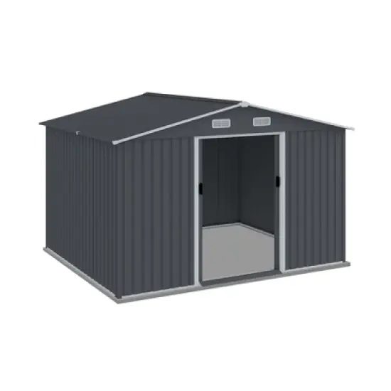 Outdoor Storage Shed 8 x 10 FT Tool Sheds, Heavy Duty Storage House with Sliding Doors with Air Vent for Backyard Patio Lawn to Store Bikes,Grey image {4}
