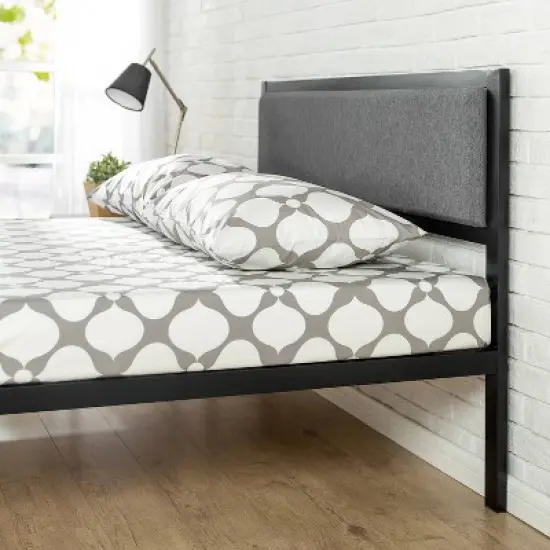 Korey Platform Metal Bed Frame with Upholstered Headboard Black - Zinus image {5}