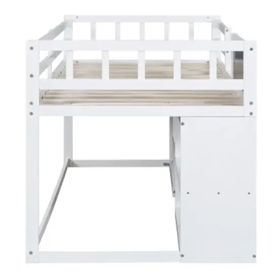 Twin Size Low Loft Bed with Rolling Desk, Shelves and Drawers - ModernLuxe image {8}