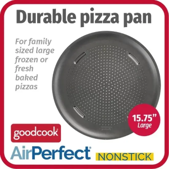 GoodCook 15.75" Large Nonstick Carbon Steel Ready Air Perfect Pizza Pan Gray: Round Oven Tray, Dishwasher-Safe image {1}