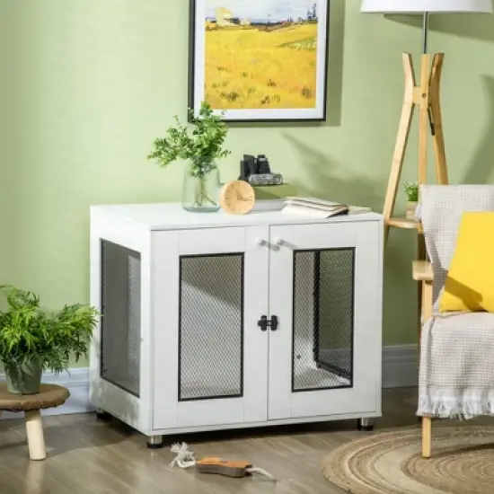 PawHut Dog Crate Furniture with Water-resistant Cushion, Dog Crate End Table with Double Doors, Indoor Pet Crate for Small Medium Dogs image {1}