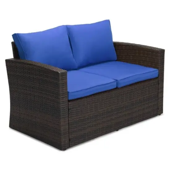 6pc Wicker Outdoor Conversation Set Royal Blue/Dark Brown - EDYO LIVING image {4}