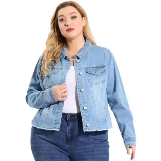 Agnes Orinda Women's Plus Size Classic Denim Casual Long Sleeve Fashion Jean Jackets image {11}