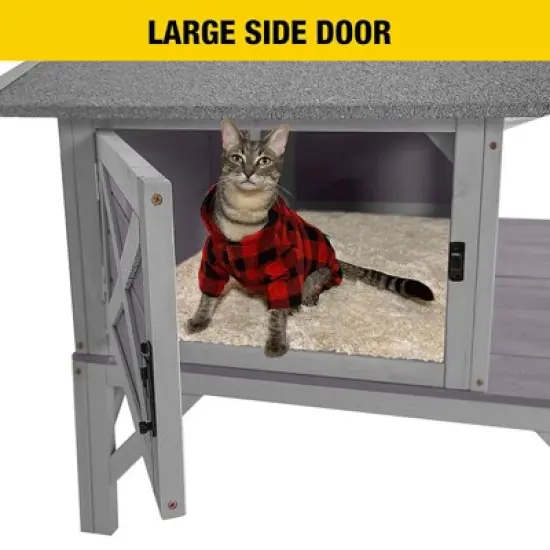 Aivituvin Premium Wooden Cat House for Feral Cats, Weatherproof Cat Shelter-AIR92 image {7}