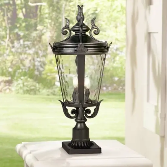 John Timberland Casa Marseille Vintage Outdoor Post Light Textured Black with Pier Mount 29" Clear Hammered Glass for Exterior Barn Deck House Porch image {1}