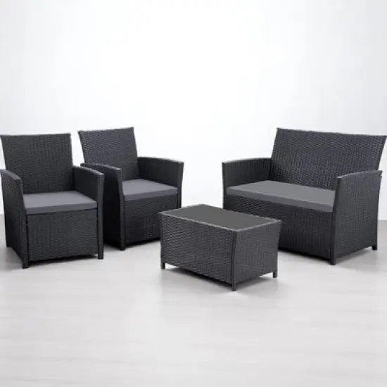 Mshliw 4-Piece Outdoor PE Wicker Furniture Set, Patio Gray Rattan Sectional Sofa with Washable Cushions for Garden, Porch, or Balcony image {14}