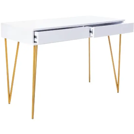 Pine Two Drawer Desk - White/Gold - Safavieh image {7}