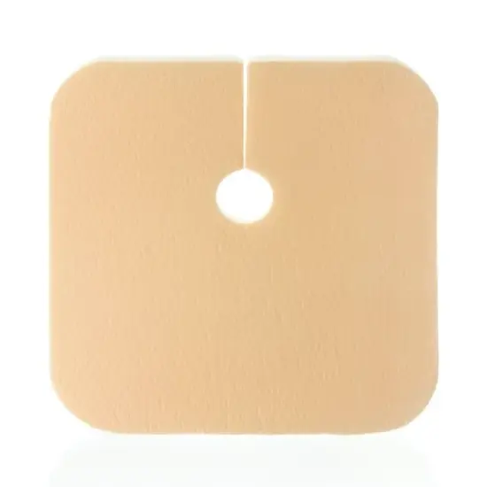 DermaFoam Tracheostomy Foam Dressing 3.5 x 3.5" Fenestrated Square No Border Waterproof Backing 45330 10 per Box image {2}