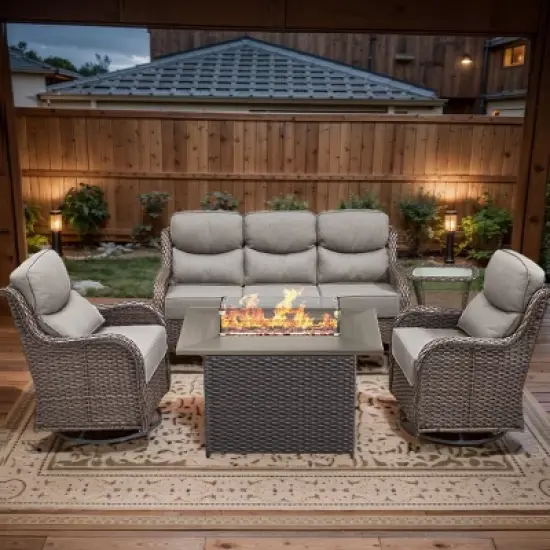 Belord Patio Furniture Set with 6-INCH Extra Thick Cushion, 5 Pieces Outdoor Patio Furniture Set with Swivel Chairs, Sofa Couch, and Firepit Table image {13}