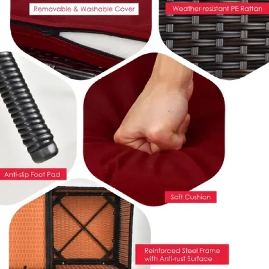 Costway Patio Rattan Wicker Conversation Set Sofa Cushioned Loveseat Glass Table image {6}