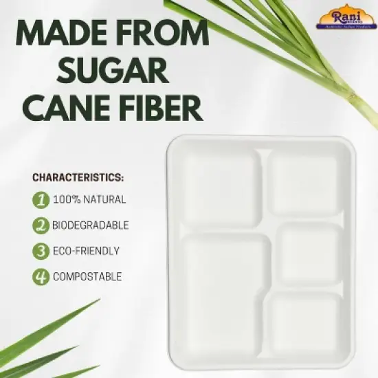 5 Compartment Square Biodegradable Divided Plates - Pack of 1000 - Rani Brand Authentic Indian Products image {2}