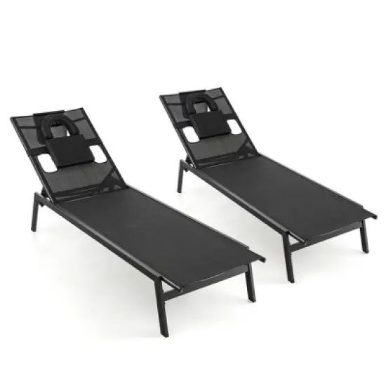 Tangkula 2 Pieces Patio Sunbathing Lounge Chair w/ Face Hole & Detachable Head Pillows Poolside image {7}