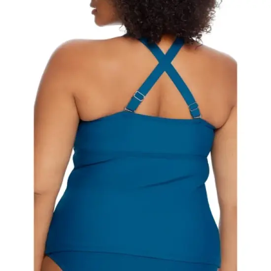 Birdsong Women's Plus Size Deep Ocean Shirred Underwire Tankini Top - S30159P-DPOD image {1}