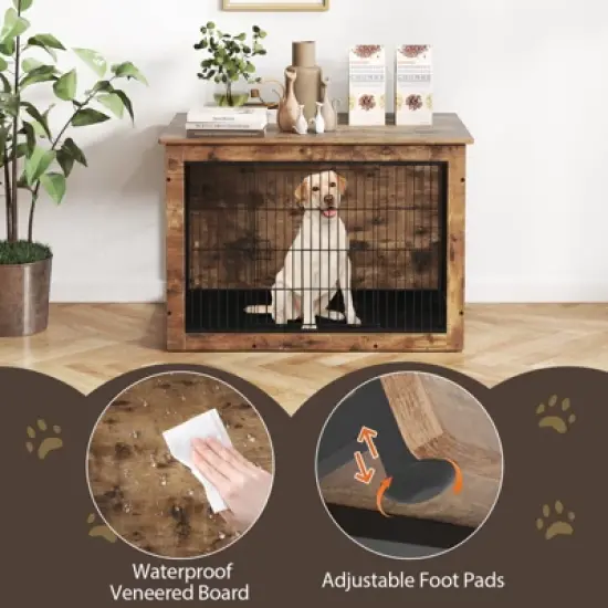 Costway 39&rdquo; Dog Kennel w/ Chew-Resistant Metal Frame & Soft Mat Double Doors Dog Crate End Table image {8}
