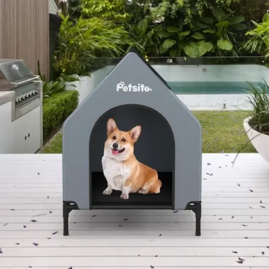 Tangkula 36" Elevated Dog House for Small Breeds Large Pet House w/ Ventilated Windows image {3}
