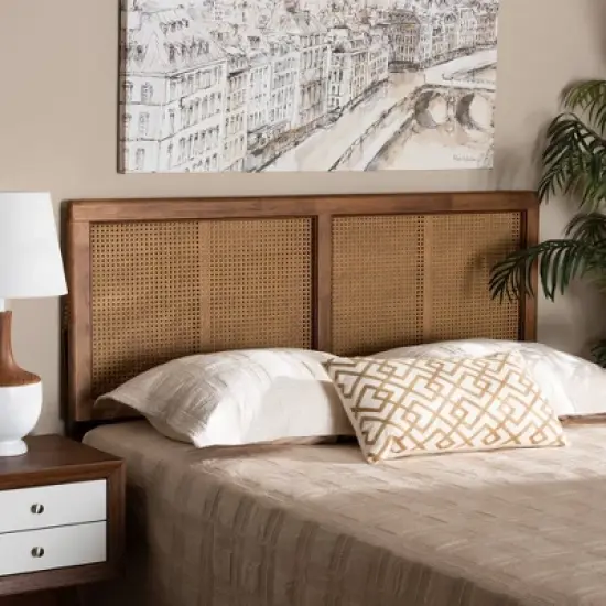 Full Gilbert Wood and Synthetic Rattan Headboard Walnut - Baxton Studio image {2}