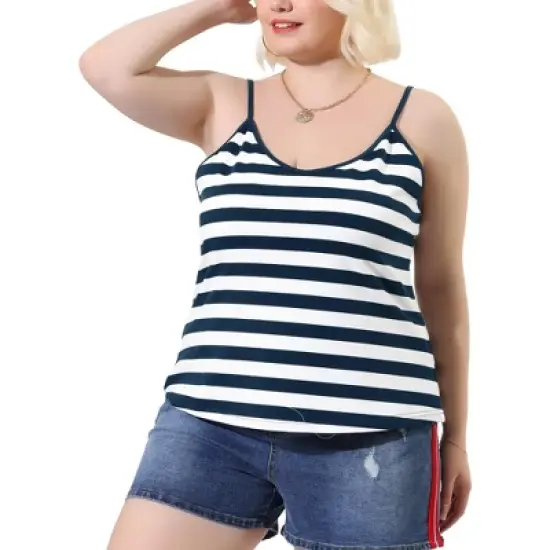 Agnes Orinda Women's Plus Size Stripe Strap Sleeveless Stretch Colorful Camisole image {9}