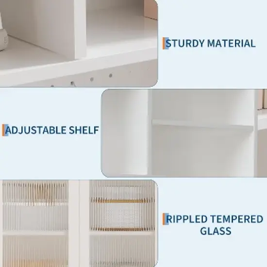 71" Kitchen Pantry Cabinet, Wooden Tall Sideboard Buffet Cabinet with Microwave Stand, Pegboard and Hutch, Pantry Storage Organizers Coffee Bar image {7}