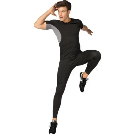 Anna-Kaci Active Men's Fitted Short Sleeve Athletic Shirt with Crew Neck and Color Block Side Panels image {8}