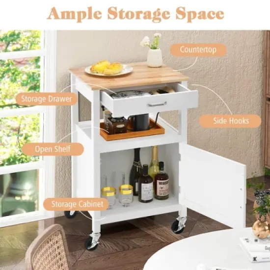 Tangkula Small Kitchen Island on Wheels Mobile Trolley Cart Barn Door Drawer Hooks image {5}