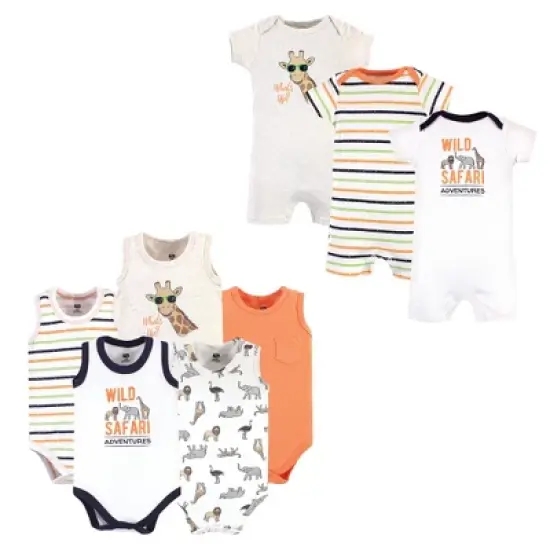 Hudson Baby Infant Boy Cotton Bodysuits and Rompers, 8-Piece, Wild Safari image {6}