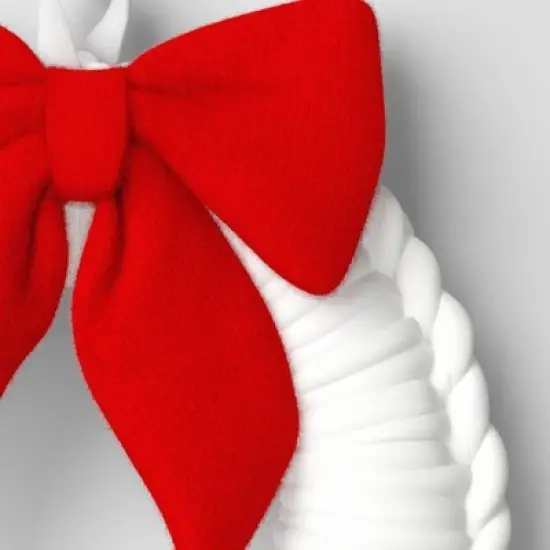 24" Christmas White Tube Yarn Red Bow Wreath - Wondershop&trade; image {2}