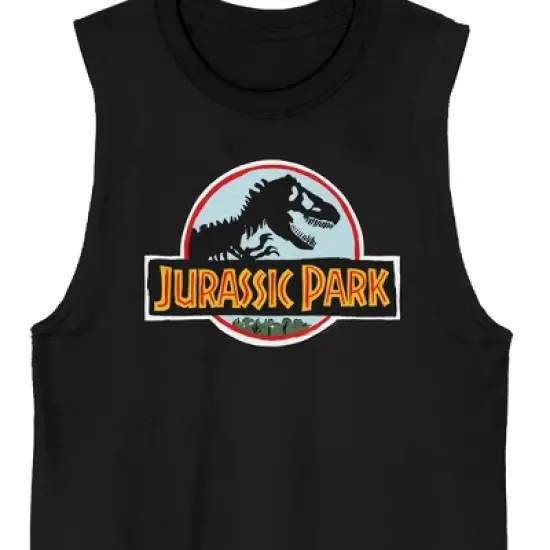 Jurassic Park Logo Crew Neck Sleeveless Black Men's Tank Top image {1}
