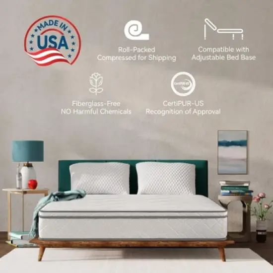 10 Inch Hybrid Full Size Mattress - Gel Memory Foam, Pocket Coils, Breathable, Durable, Mattress in a Box image {10}
