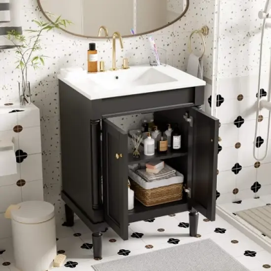 ORRD 24" Bathroom Vanity with Sink, Modern 2-Tier Storage Cabinet image {3}