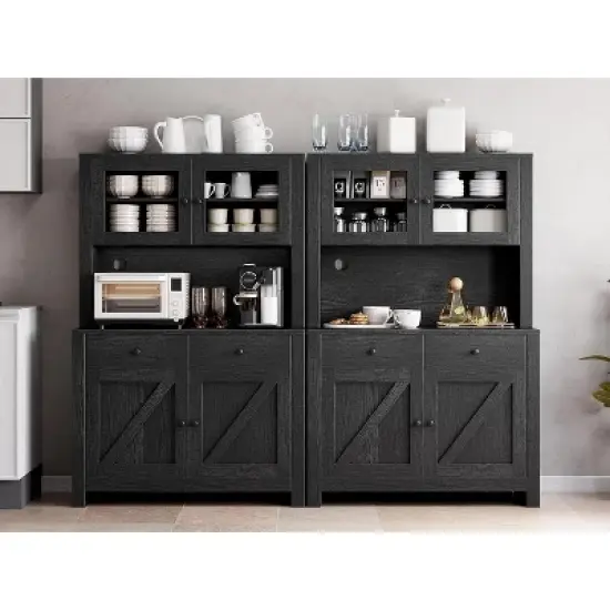 Freestanding Kitchen Pantry Cabinet with Drawers and Hutch, Adjustable Shelves and Microwave Stand, 63-Inch Tall Storage Unit for Dining Rooms image {5}