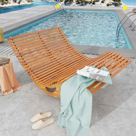 Costway Outdoor Double Chaise Lounge for 2 with High Back Slatted Seat Stopper for Patio image {4}