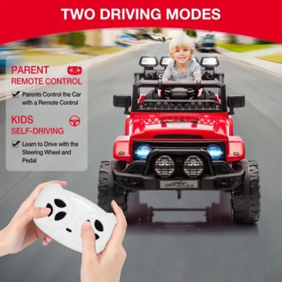 12V Ride-On Truck Car for Kids &ndash; Battery Powered Electric Vehicle with Remote Control, Spring Suspension, LED Lights, Bluetooth & 3 Speeds image {2}