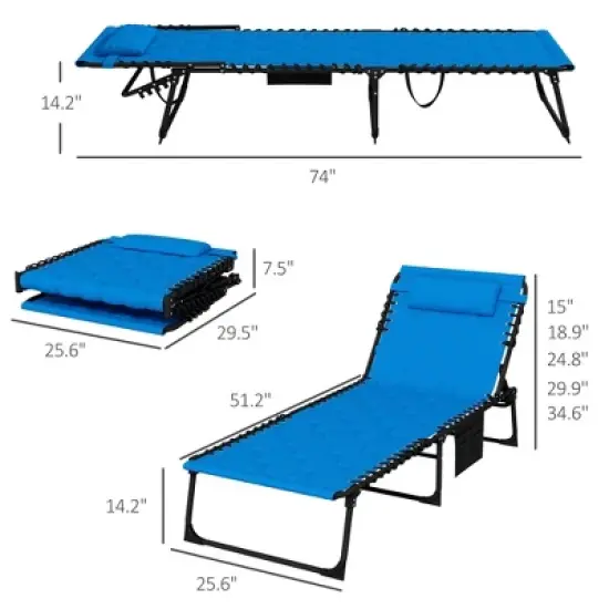 PAGED Folding Chaise Lounge Portable Lounge Chair Outdoor with 4-Position Reclining Back for Camping, Beach, Party, Picnics, Patio image {3}