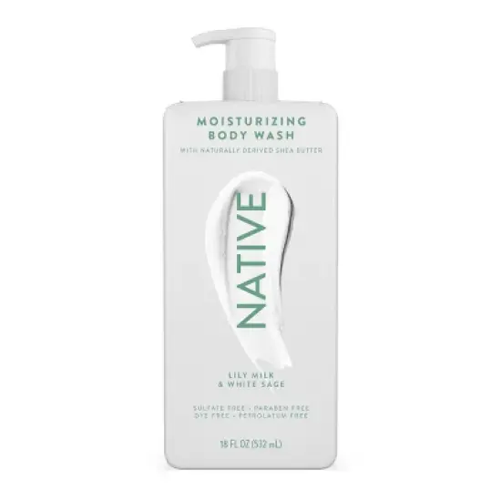 Native Moisturizing Shea Butter 24hr Hydration Sulfate Free and Paraben Free Body Wash - Lily Milk & White Sage - 18 fl oz image {9}