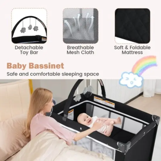 Safstar 3 in 1 Pack and Play with Toy Bar Diaper Changing Table with Safety Belt image {5}