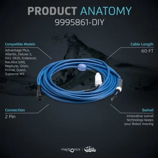 Dolphin Cable Assembly 2-Wire with Swivel for Nautilus (Old Style; not for CC Models) DX3, DX3S,  Replacement image {3}